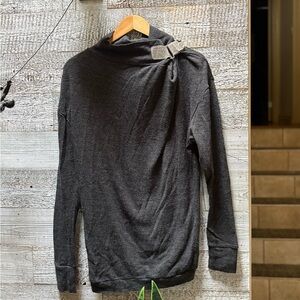 JenFashion | Oversized Handmade Buckle Mock-Neck Pullover - Gray, S